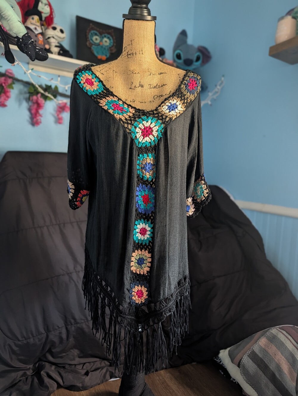 Boho Tunic Top With Crochet granny Squares